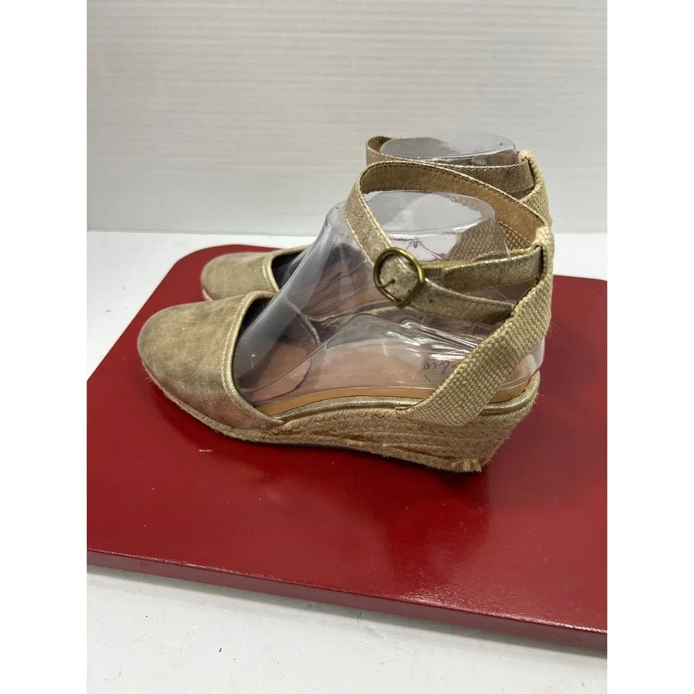 Style & Co Metallic Espadrille Wedges 8M Gold Ankle Strap Boho Summer Glam